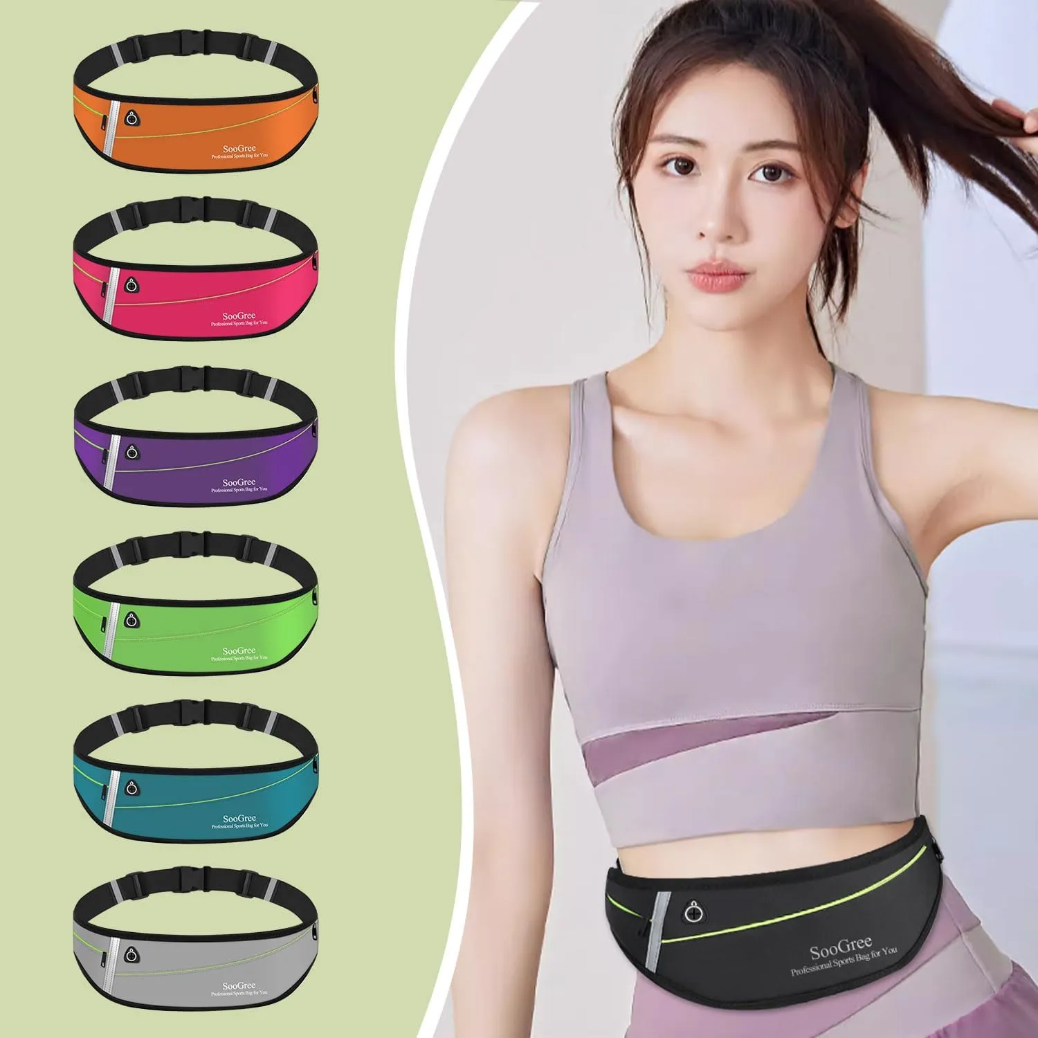 Slim Running Belt Fanny Packs for Women Men,Water Bottle Holder Hydration Fanny Pouch,Waterproof Sport Waist Pack with Reflective Strip,Runner Belt Bag for Running Cycling Camping Gym (Purple)