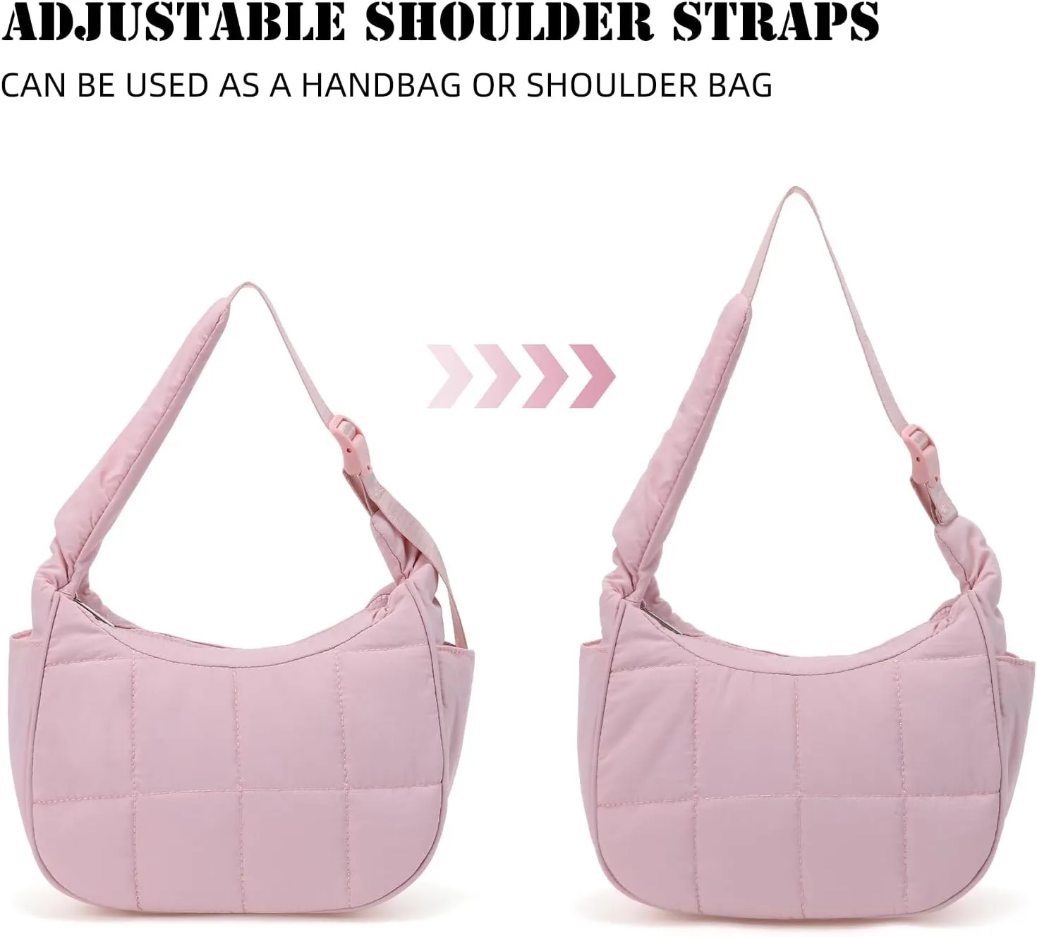 Small Puffer Crescent Underarm Shoulder Bag for Women, Nylon Quilted Purses Handbags with Adjustable Strap