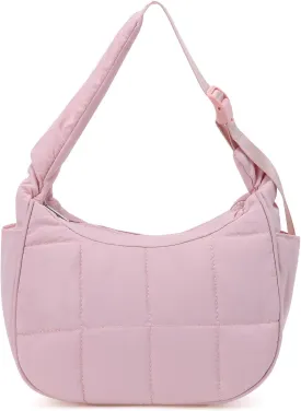 Small Puffer Crescent Underarm Shoulder Bag for Women, Nylon Quilted Purses Handbags with Adjustable Strap