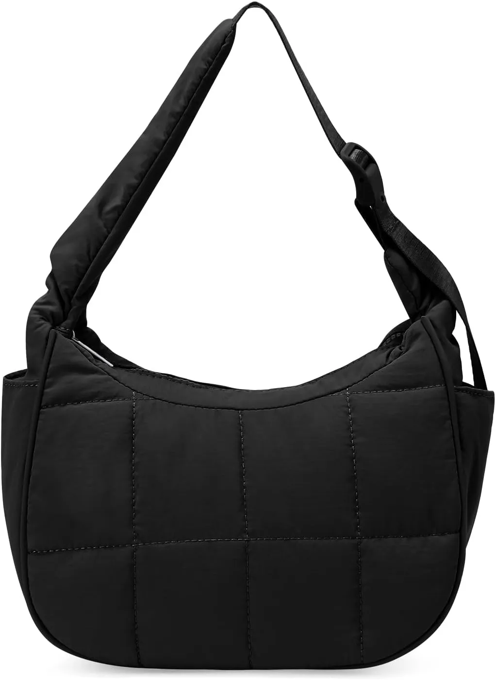 Small Puffer Crescent Underarm Shoulder Bag for Women, Nylon Quilted Purses Handbags with Adjustable Strap