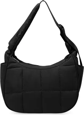 Small Puffer Crescent Underarm Shoulder Bag for Women, Nylon Quilted Purses Handbags with Adjustable Strap