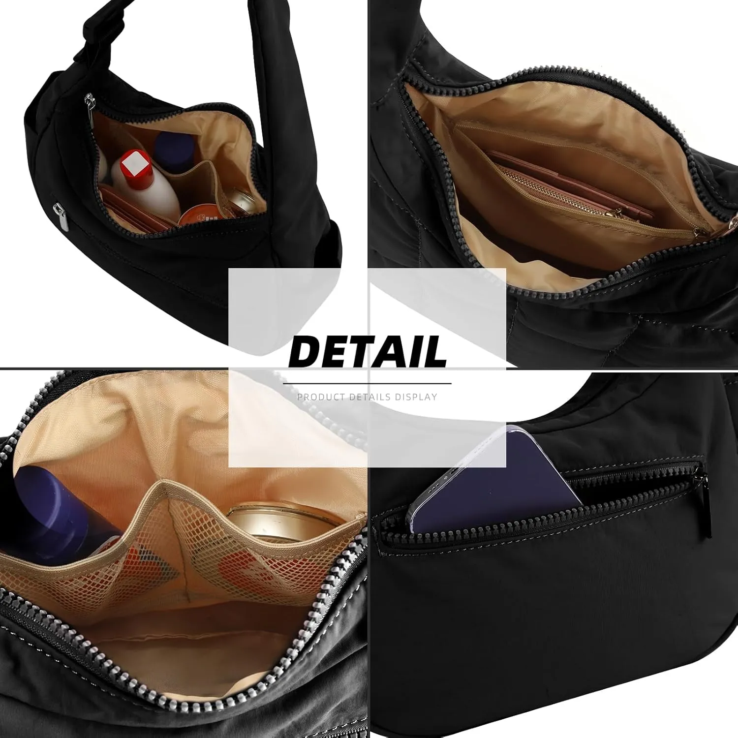 Small Puffer Crescent Underarm Shoulder Bag for Women, Nylon Quilted Purses Handbags with Adjustable Strap