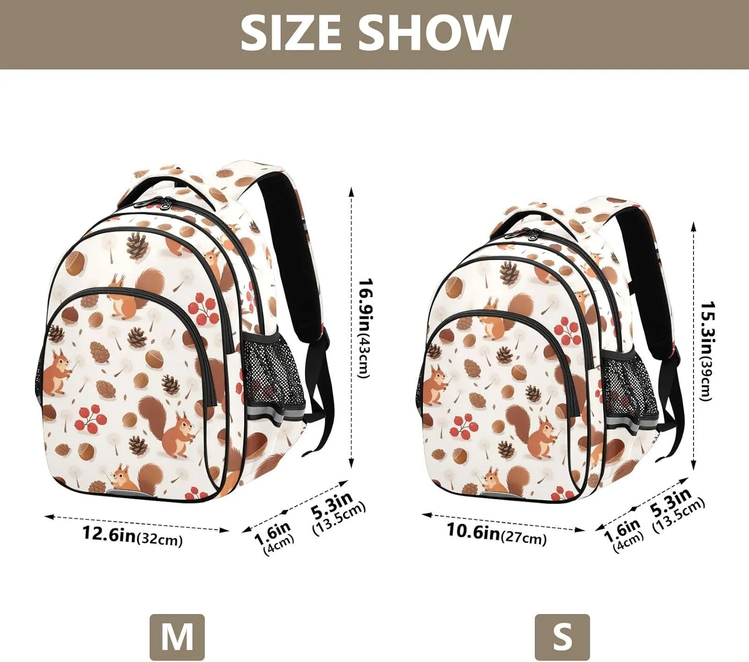 Squirrel Chestnut Pinecone Backpack for Kids 8-14 Years Boys Girls School Bookbag Daypack M 2300659