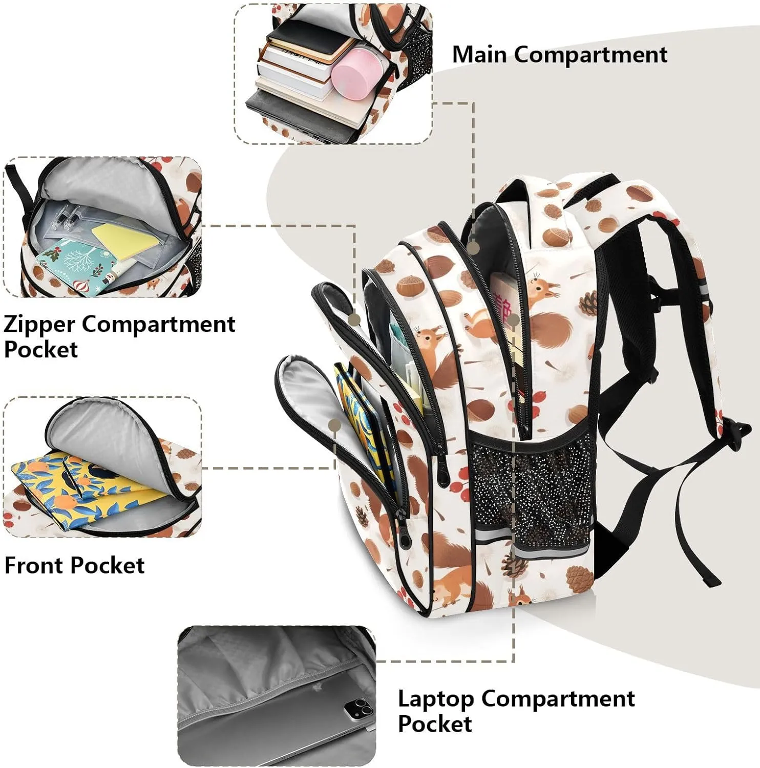 Squirrel Chestnut Pinecone Backpack for Kids 8-14 Years Boys Girls School Bookbag Daypack M 2300659