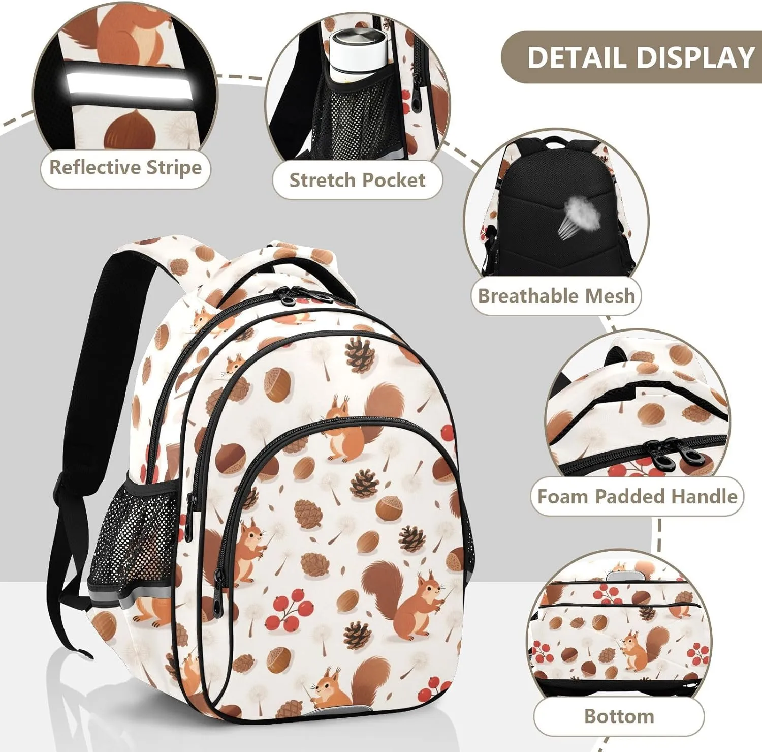 Squirrel Chestnut Pinecone Backpack for Kids 8-14 Years Boys Girls School Bookbag Daypack M 2300659