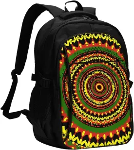Tie Dye Rasta Circle Travel Backpack Laptop Backpacks Business Rucksack Outdoor Daypack Large Sport Bag with Luggage Strap USB Charging Port for Hiking Working
