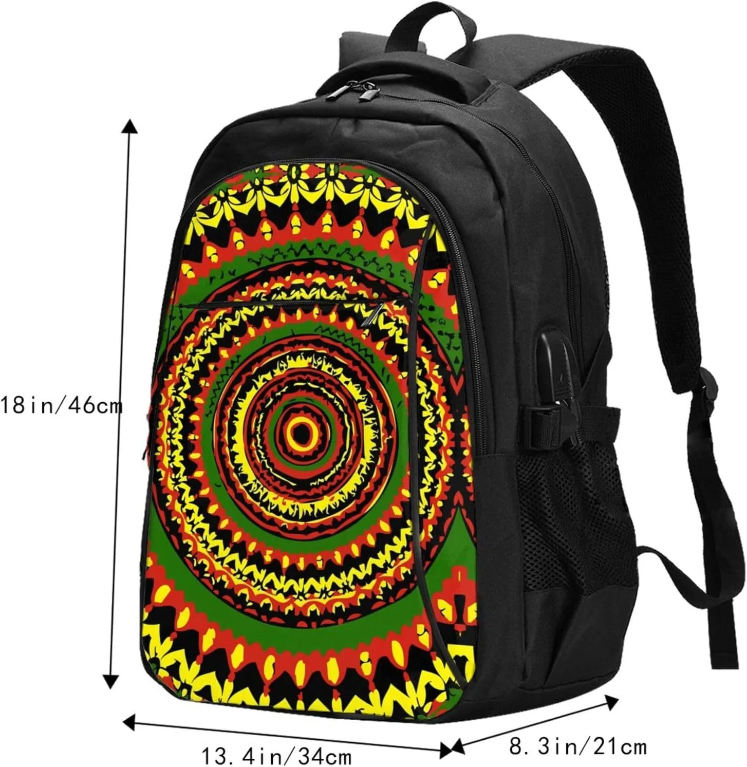 Tie Dye Rasta Circle Travel Backpack Laptop Backpacks Business Rucksack Outdoor Daypack Large Sport Bag with Luggage Strap USB Charging Port for Hiking Working