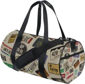Vintage Car Number Plates Portable Gym Bag, Travel Bag, Luggage bag, Sports Bag, Toiletry Bag with Handles, Detachable Shoulder Strap 17.6 x 9 x 9 inch