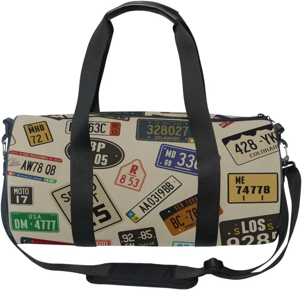 Vintage Car Number Plates Portable Gym Bag, Travel Bag, Luggage bag, Sports Bag, Toiletry Bag with Handles, Detachable Shoulder Strap 17.6 x 9 x 9 inch