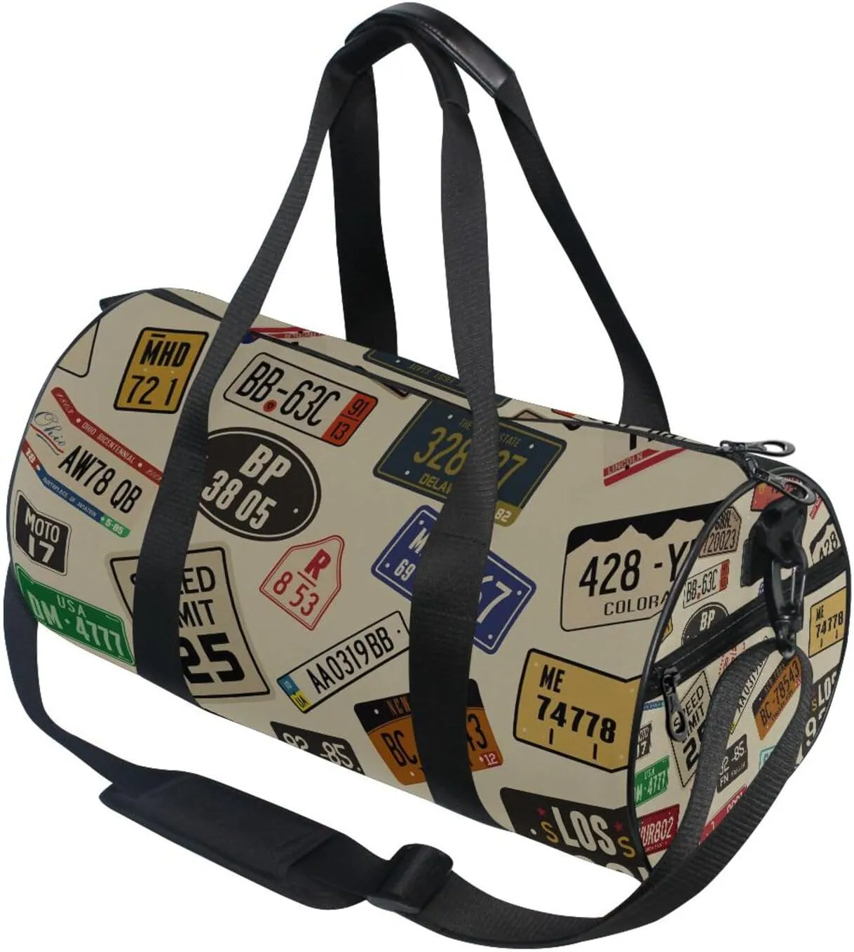 Vintage Car Number Plates Portable Gym Bag, Travel Bag, Luggage bag, Sports Bag, Toiletry Bag with Handles, Detachable Shoulder Strap 17.6 x 9 x 9 inch