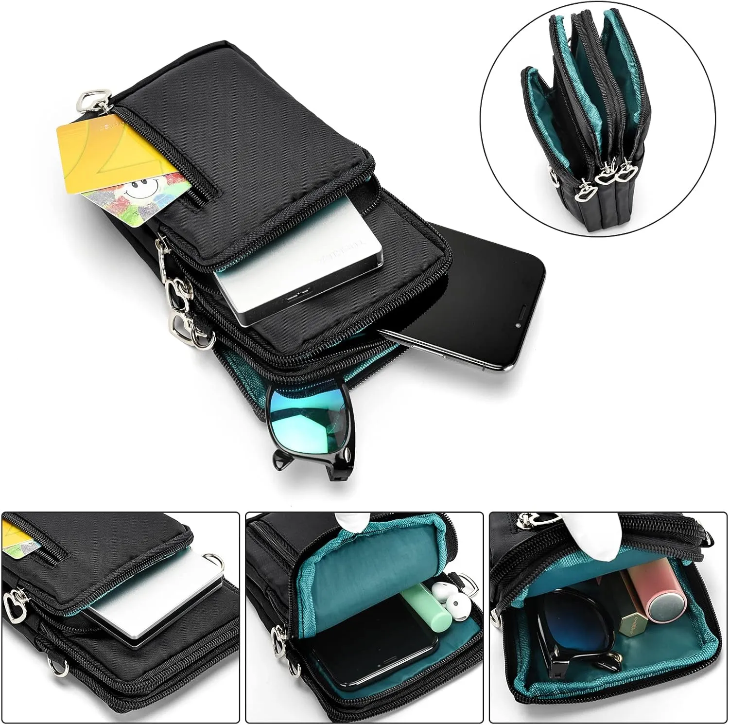 Women Cell Phone Purse Wristband Sport Armband Wallet Travel Crossbody Cell Phone Purse for Galaxy S10 Plus S9 Plus A50 A7 J7,OnePlus 6T,HTC U12 (Black)