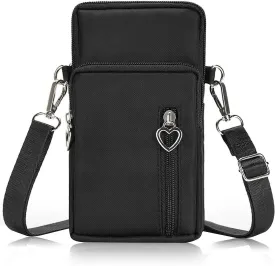Women Cell Phone Purse Wristband Sport Armband Wallet Travel Crossbody Cell Phone Purse for Galaxy S10 Plus S9 Plus A50 A7 J7,OnePlus 6T,HTC U12 (Black)