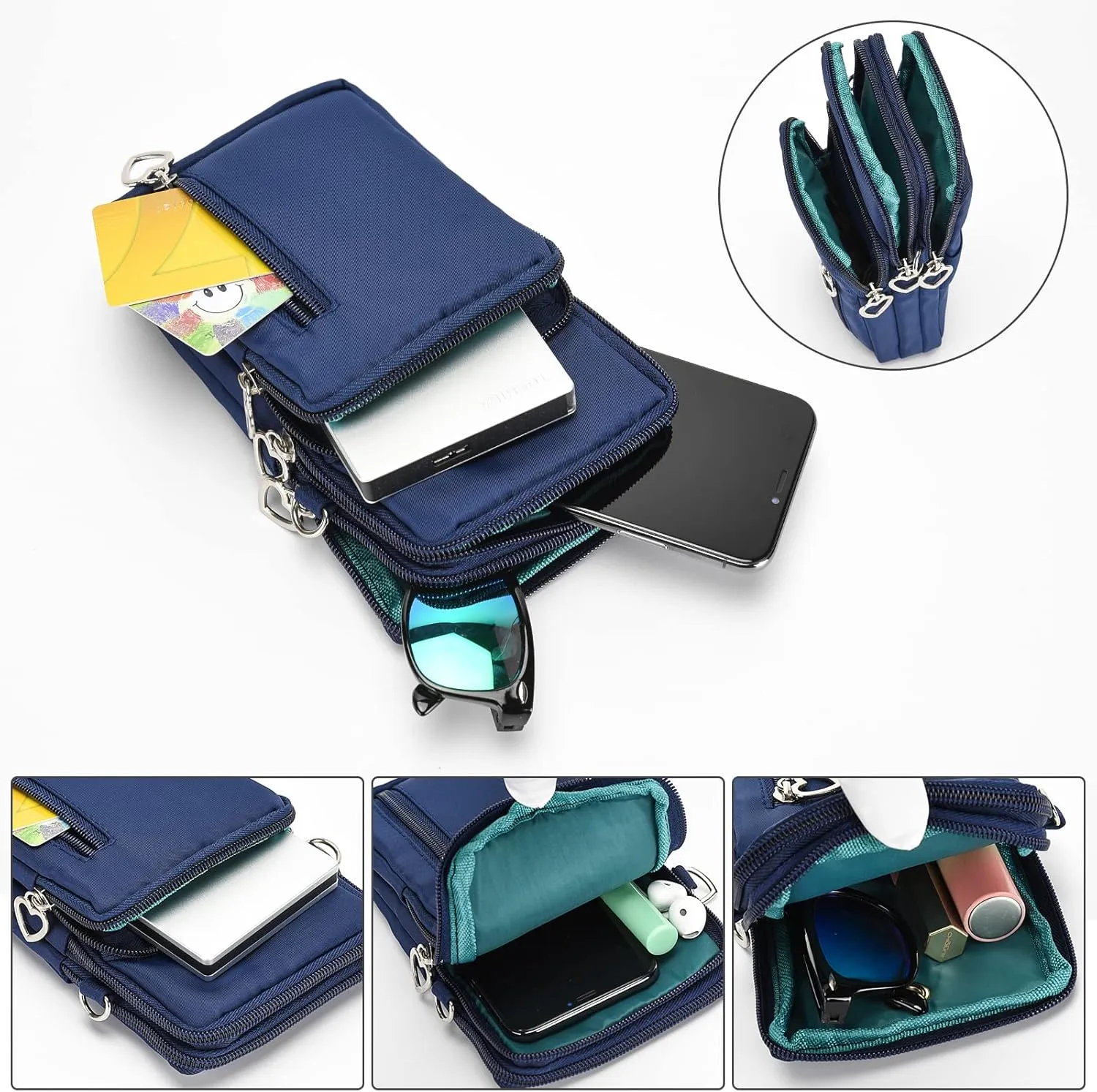 Women Cell Phone Purse Wristband Sport Armband Wallet Travel Crossbody Cell Phone Purse for Galaxy S10 Plus S9 Plus A50 A7 J7,OnePlus 6T,HTC U12 (Blue)