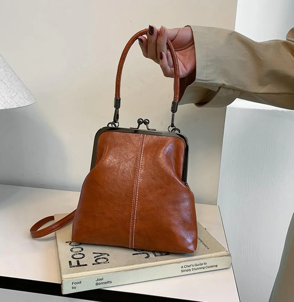 Women's Kiss Lock Crossbody Bag PU Leather Kiss Clasp Purse Crossbody Shoulder Bags Hobo Tote Purses Wallet Handbags
