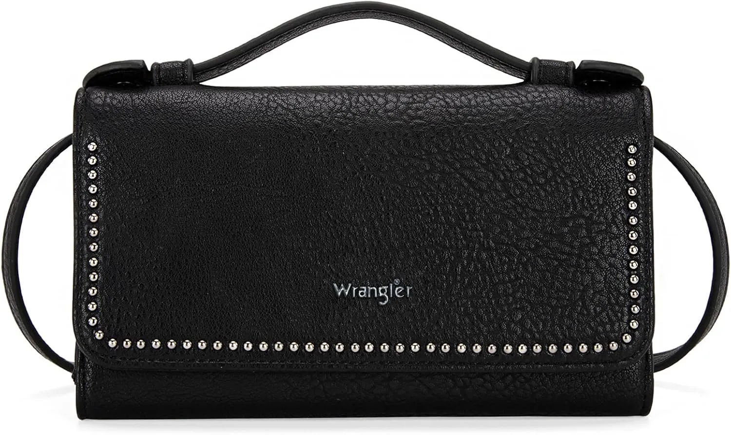 Wrangler Wallets Women Trifold Rfid Wallet for Ladies Girls Black Small Crossbody Wallet With Top Handle and Detachable Strap