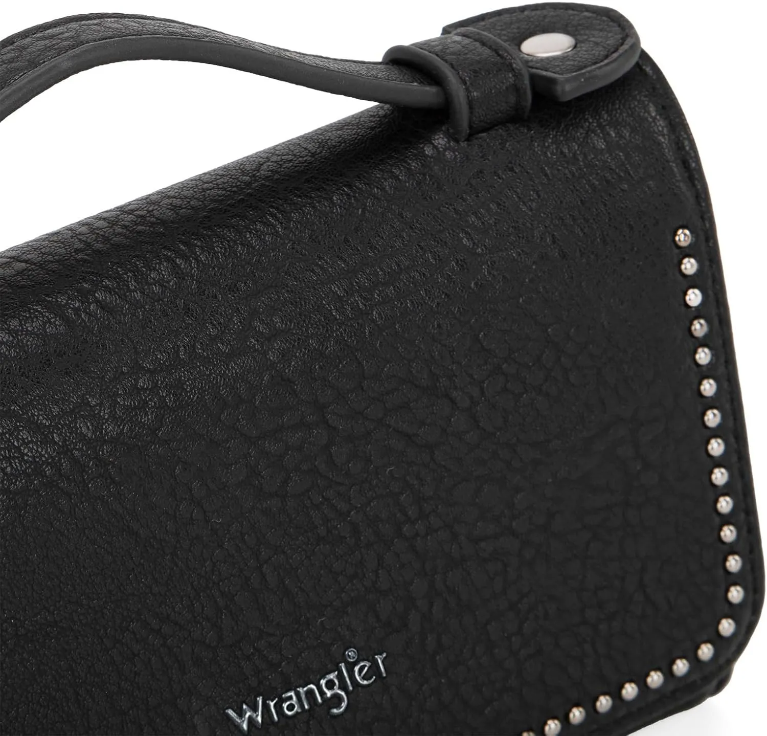 Wrangler Wallets Women Trifold Rfid Wallet for Ladies Girls Black Small Crossbody Wallet With Top Handle and Detachable Strap