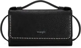 Wrangler Wallets Women Trifold Rfid Wallet for Ladies Girls Black Small Crossbody Wallet With Top Handle and Detachable Strap